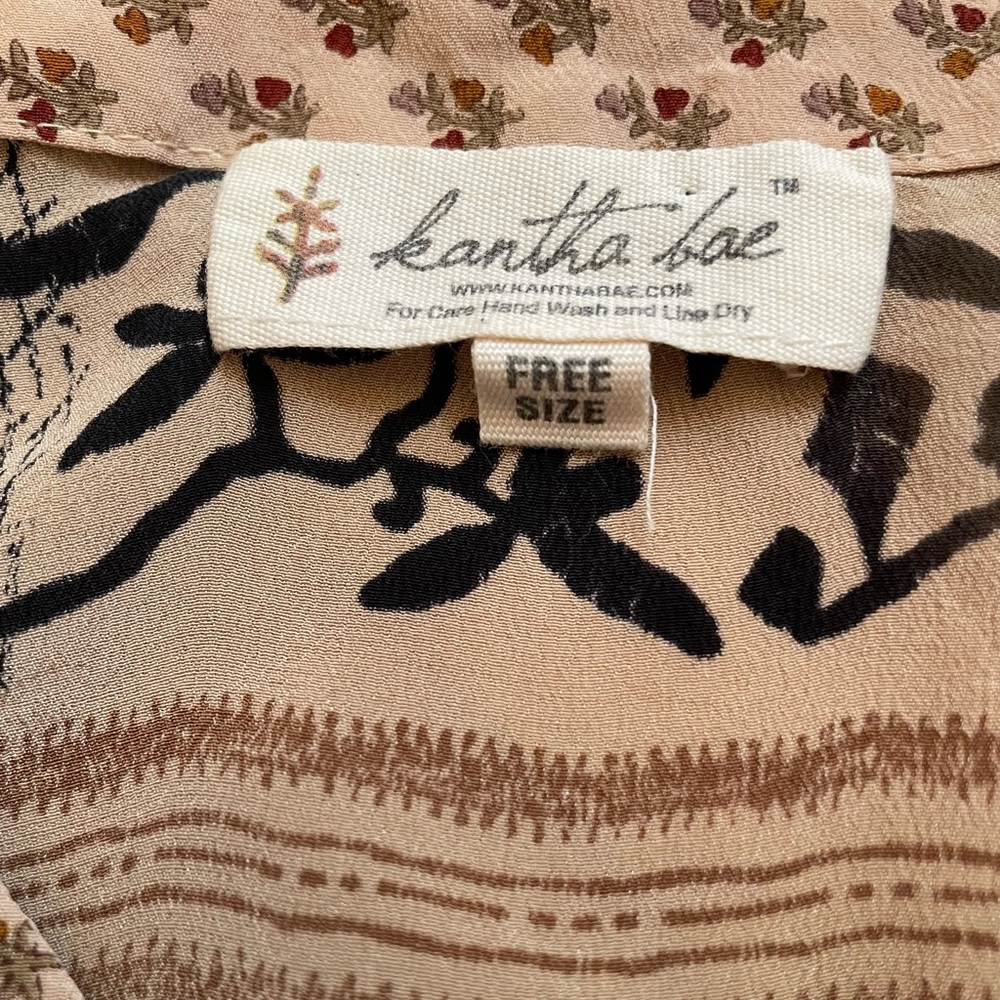 Kantha Bae v-neck blouse tunic mini Muu cream tan burnt orange rare One Size - Picture 3 of 6